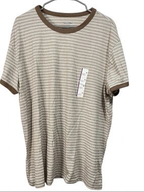 Goodfellow & Co XL Cream Striped Tee with Brown Trim